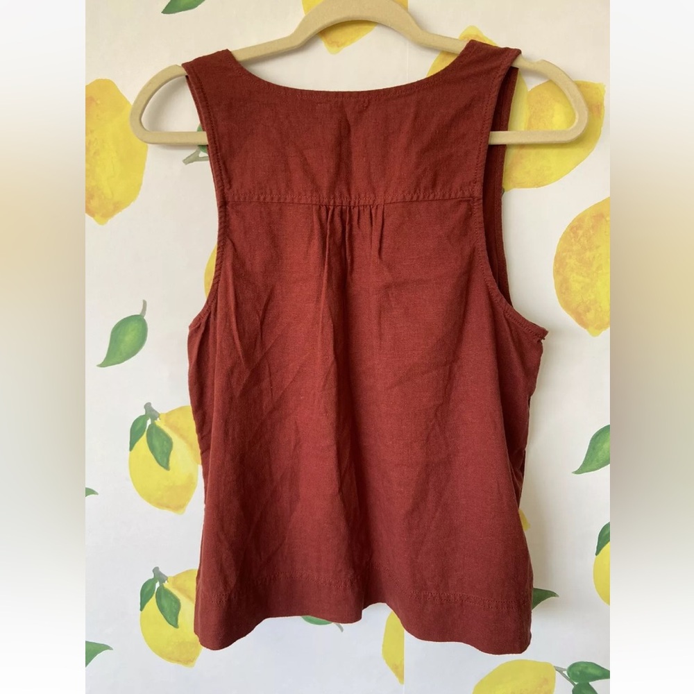 Caslon Linen Blend Side Button Rust Red V Neck Tank Top Size Small - Picture 6 of 9